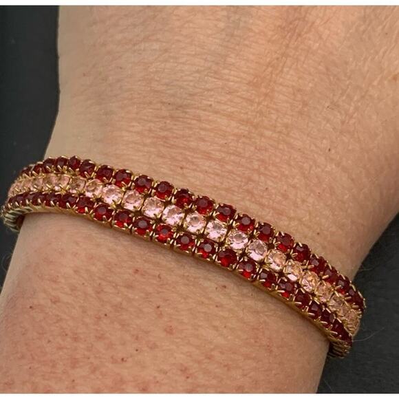 Red And Pink Rhinestone Stretch Tennis Bracelet - Picture 4 of 5